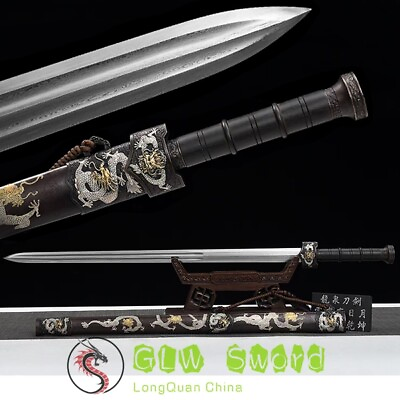 #ad Genuine Chinese Sword Double Edged Groove Folded Steel Copper Fitting Broadsword $1655.99