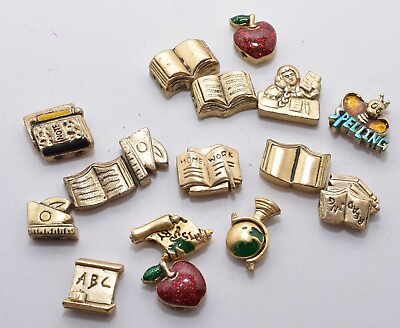 #ad 16 Gold Tone Enamel Teacher Classroom Study Slide Charms Vintage Costume Jewelry $19.96
