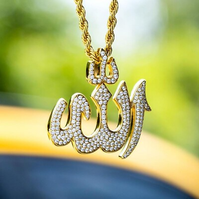 #ad Real D VVS1 Moissanite Muslim Allah Mens Charm Pendant 14K Yellow Gold Plated $172.49