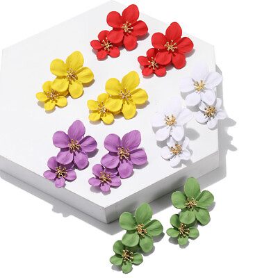 #ad #ad Fashion Rhinestone Stud Multicolor Flower Drop Earrings Wedding Party Jewelry C $3.34