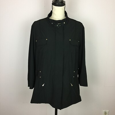 #ad Chico’s Zenergy Jacket Sz 2 Womans L Black Zip up Lightweight 3 4 Sleeve Pockets $23.99