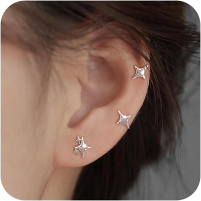 #ad Stud Earrings for Women Trendy 14K Star Sterling Silver Studs Earrings Set for $26.44