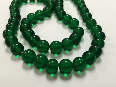 #ad 100 VINTAGE JAPAN CHERRY BRAND GLASS EMERALD GREEN 8mm. ROUND LOOSE BEADS 4571L $7.49