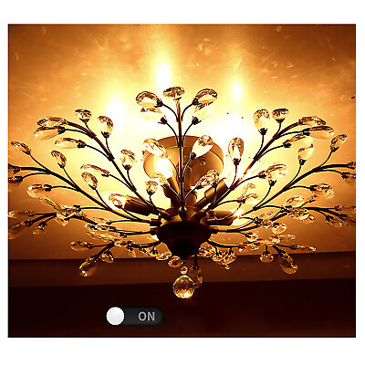 #ad Vintage Crystal Pendant Lamp Chandelier Flower Ceiling Light Fixture Bedroom $82.40