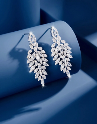 #ad Rhinestone Crystal Long Chandelier Dangle Drop Earrings Pageant Silver Plated $17.95