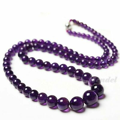 #ad Natural Amethyst Bead Necklace Healing Crystal Quartz Real Gemstone Jewelry Box $82.00