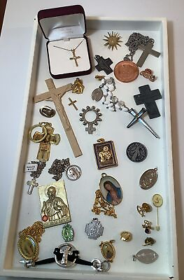 #ad Vintage To Now Religious Catholic Rosary amp; Medals Junk Drawer Lot 851 $39.95