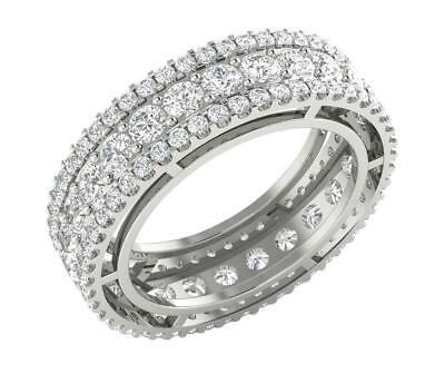 #ad Three Row Eternity Anniversary Ring I1 G 4.00 carat Round Diamond 14K Solid Gold $2287.99