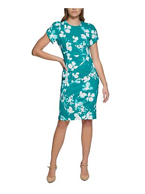 #ad CALVIN KLEIN Womens Teal Petal Sleeve Knee Length Wear To Work Sheath Dress 12 $19.99