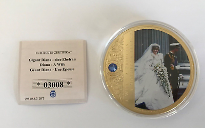 #ad 2014 DIANA PORTRAITS OF A PRINCESS A WIFE 70mm GOLD PLATED PROOF COIN $83.91