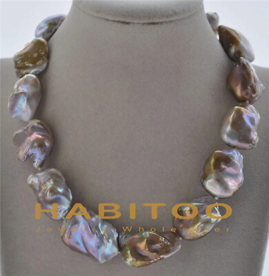 #ad Huge 17quot; 20mm Peacock Lavender Baroque Keshi Reborn Pearl Necklace CZ $59.99