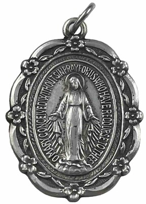 #ad Vintage Catholic Sterling Silver Miraculous Mary Medal 5.5 Grams Silver $34.99