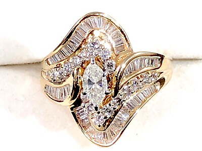 #ad EXQUISITE BRAND 14K YELLOW GOLD 1.67 CTW NATURAL DIAMOND MARQUISE STATEMENT RING $1739.95