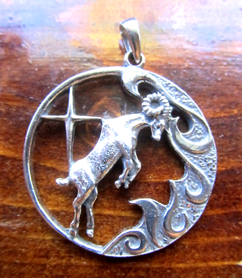 #ad Ares Zodiac Sign Pewter Ram Silver Astrology Pendant Jewelry $25.00