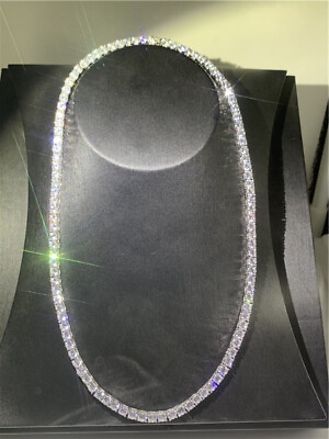 #ad 28Ct Round Simulated D VVS1 Diamond Tennis Necklace 14k White Gold Over 4MM 24In $170.99