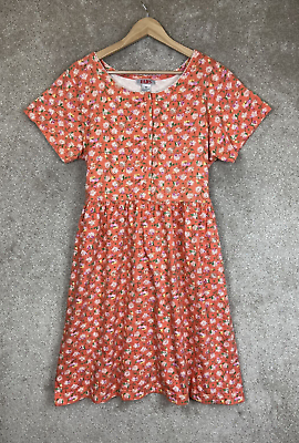 #ad Fads Vintage Dress Womens Extra Large Orange Floral Cotton Stretch 90s 9394* $24.99