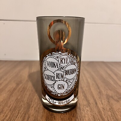 #ad Culver Highball Glass The Works The Time Is Now Smoke Glass Gold Vintage $14.99