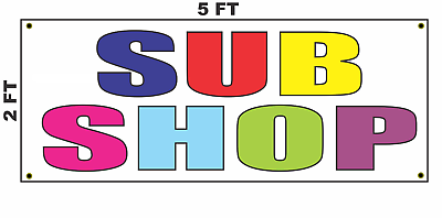 #ad SUB SHOP Multi colored Banner Sign 2x5 for Submarine sandwich Hero or Grinder $22.45
