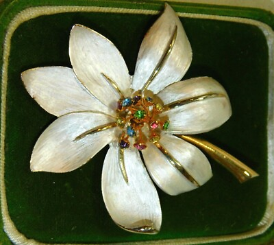 #ad Matte Silver Gold tone Pastel Rhinestone Easter Lily Flower Pin Brooch 3k 75 $29.99
