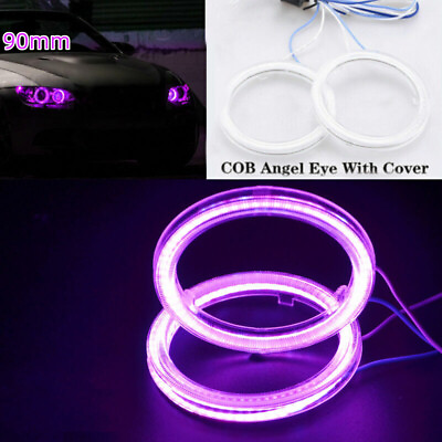 #ad 2Pcs Purple 90mm Halo Rings COB Angel Eyes Car LED Light DRL Headlight Lamp $21.60
