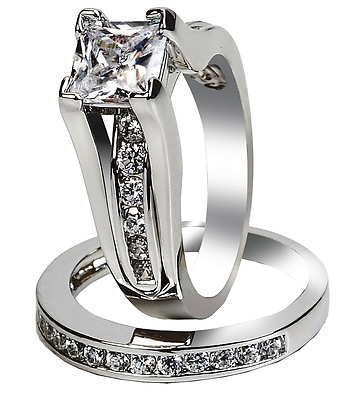 #ad Women 925 Sterling Silver Princess Cut CZ Wedding Ring Set Size 5678910 11 $34.99