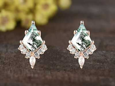 #ad Unique Kite Shaped Moss Agate Earrings in 925 Sterling Silver Gift for women $44.99
