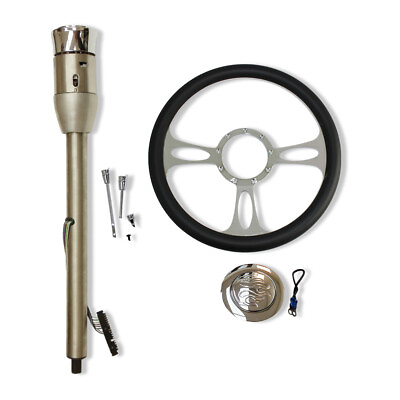 #ad GM Natural Steering Column 32quot; Manual amp; 14quot; Steering Wheel amp; Flamed Horn Button $365.68