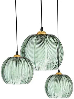 #ad 3 Light Modern Glass Pendant Lights Chandelier Green Pumpkin Design with Ribbed $229.99