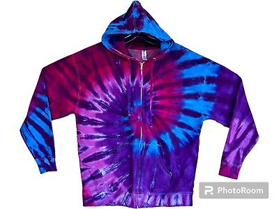 #ad Adult Tie Dye Zip Hoodie Purple amp; Blue Spiral Zipper Sweatshirt Grateful Dead $79.00