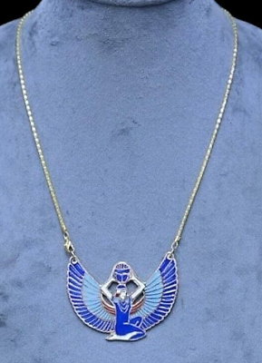 #ad Egyptian Goddess Isis Necklace From Lapis Lazuli Silver and Gemstones Handmade $949.00