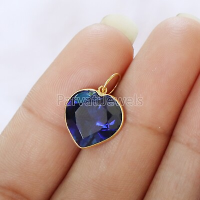 #ad Heart Shape Blue Tanzanite 18K Solid Gold Charm Heart shape Pendant Gift For her $111.37