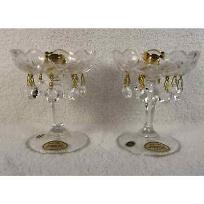 #ad Italian Crystal Pair Candleholders Jewelry Keeper Gold Plated Hollywood Regency $39.10
