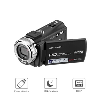 #ad Digital Hd 1080P Video Camera 16X Zoom 20MP Recorder Camcorder Black DV Handycam $104.14