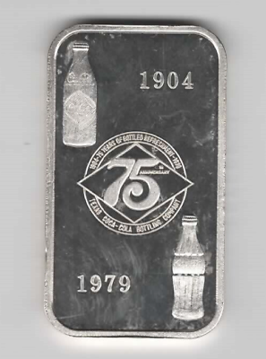 #ad Texas Coca Cola Bottling Company 75 Years 999 Silver Coin Ingot $350.00