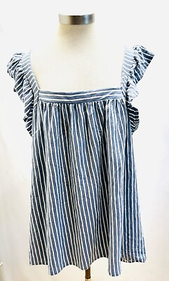 #ad NWT LAUREN CONRAD Women Sleeveless Pullover Square Neck Striped Blue Shirt Sz 2X $31.99