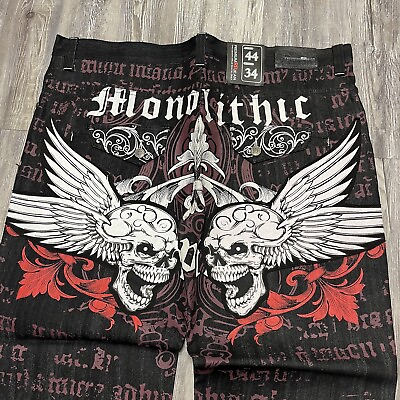 #ad Premium Raw Blue Y2K Vintage Affliction Wings Embroidered Jeans RARE NOS 44x34 $399.99