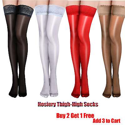 #ad Sexy Lace Oil Shiny Top Stay Up Thigh High Stockings For Women Costume Pantyhose $7.97