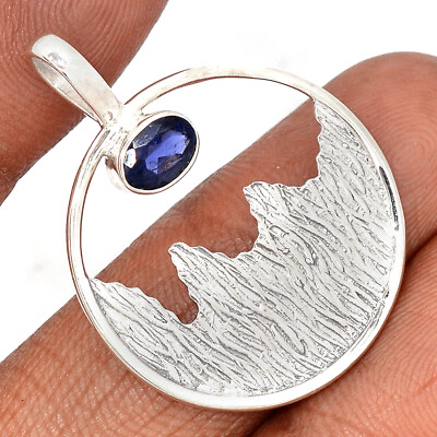 #ad Natural Iolite India 925 Sterling Silver Pendant JS23 CP22310 $15.99