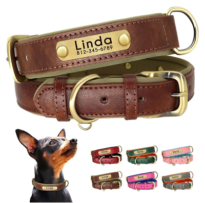 #ad PERSONALIZED Pet Collar Leather Soft Padded Custom Dog Cat Engraved Name Collars $14.90
