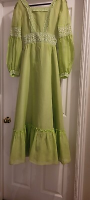 #ad Vintage Green 1970s cotton Prairie Style Maxi Dress $120.00