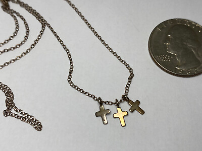 #ad Vintage Sterling Silver 925 Three Cross Christian Charm Chain Necklace 18” $22.00