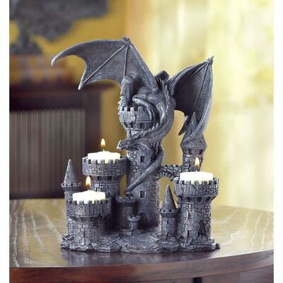 #ad MEDIEVAL DRAGON STATUE GOTHIC CASTLE THRONE CANDLE HOLDER TEA LIGHT CANDELABRA $53.50