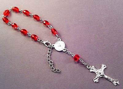 #ad Christian Pocket Rosary RED Bead Fatima Medal Center Silver Crucifix Accent GIFT $7.49
