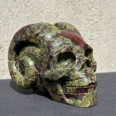 #ad 3.38LB Natural Carved Quartz Crystal Skull Dragonblood Stone Sheep Skull Gift $269.72
