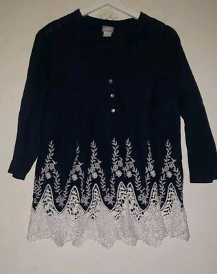 #ad Chicos Shirt Womens 2 US Large Blue Crochet Vneck $9.09