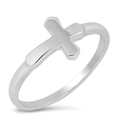 #ad Sterling Silver Woman#x27;s Sideways Cross Ring Beautiful 925 Band 9mm Sizes 3 12 $10.99