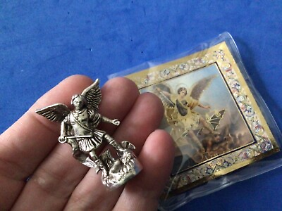 #ad ARCHANGEL ST MICHAEL Silver Metal Saint Pocket TOKEN Defender Icon Prayer $10.28