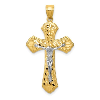 #ad 14K Yellow amp; White Gold Shiny Cut Passion Crucifix Pendant K6305 $384.95