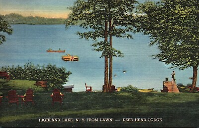 #ad Highland Lake NY From the Lawn at Deer Head Lodge Vintage Postcard a8189 $2.00