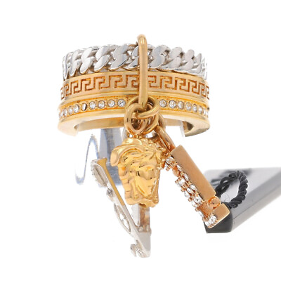 #ad Versace Charm Crystal Ring Gold Toned Silver Toned 1001448 1A00621 Band Sz6 1 2 $359.99